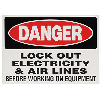 Danger Lockout Electricity & Air Lines Warning Labels