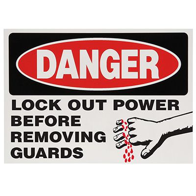 Lockout Labels - Danger Lock Out Power Before Removing Guards