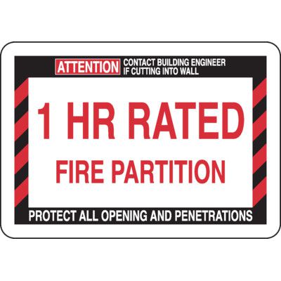 1 Hour Rated Fire Partition - Fire Wall Warning Signs