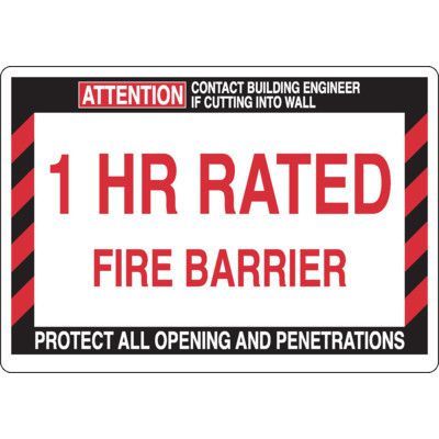 1 Hour Rated Fire Barrier - Fire Wall Warning Signs