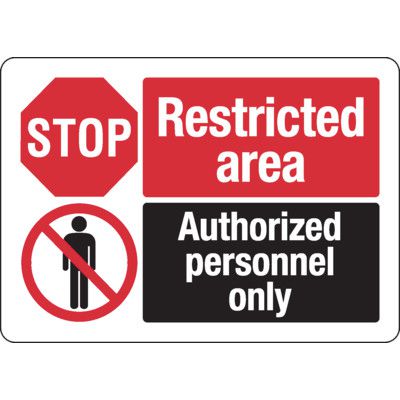 ANSI Format Multi-Message Hazard Sign - Stop Restricted Area