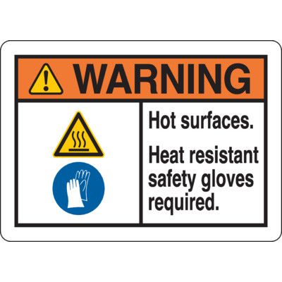 Warning Signs - Hot Surfaces Safety Gloves Required