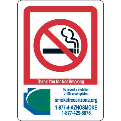 Arizona Smoke-Free Workplace Law Signs - No Smoking