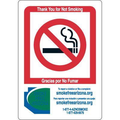 Bilingual Arizona Thank You For Not Smoking Sign