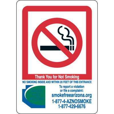 Arizona Smoke-Free Workplace Law Signs - No Smoking Inside
