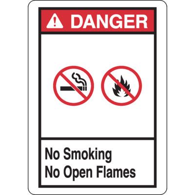 ANSI Danger Sign - No Smoking No Open Flames