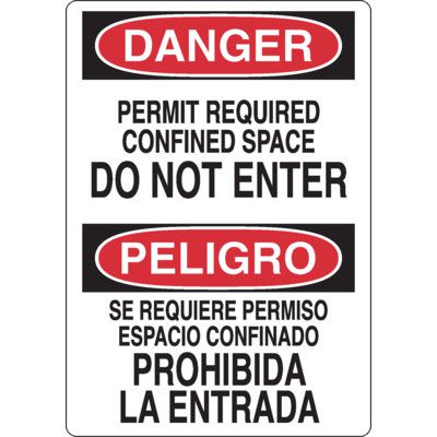 Bilingual Danger Confined Space Sign - Permit Required