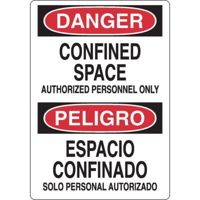 Bilingual Danger Confined Space Sign - Authorized Personnel Only