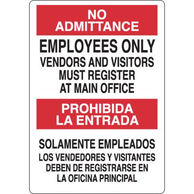 Bilingual No Admittance Employees Only Sign