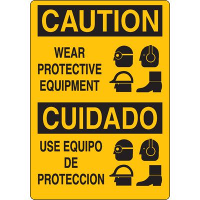 Bilingual Caution Signs - Wear Protective Equipment