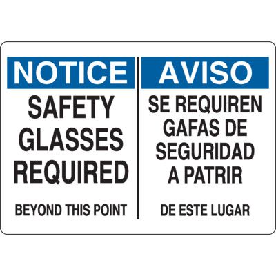 Bilingual Safety Glasses Required Sign