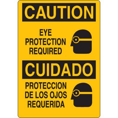 Caution Eye Protection Required Bilingual Sign