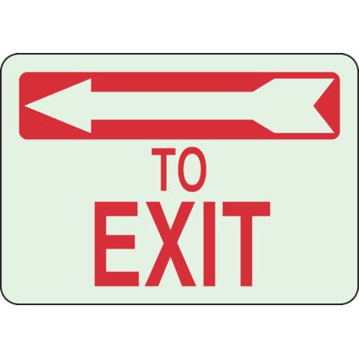Glow In The Dark To Exit (Left Arrow) Sign