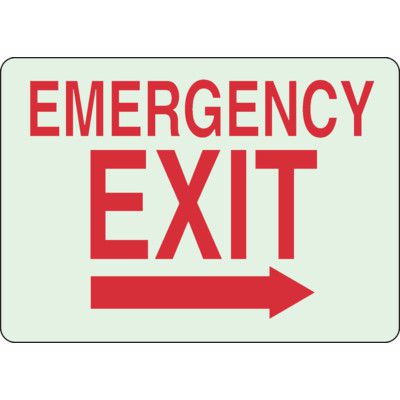 Glow in the Dark Emergency Exit Signs - Right Arrow