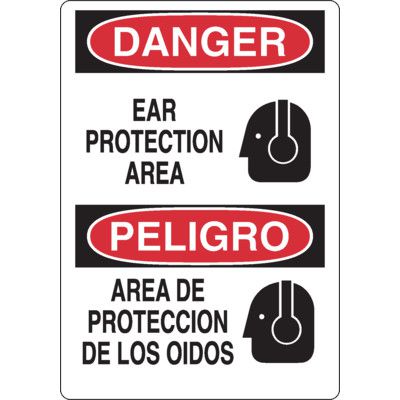 Bilingual Danger Ear Protection Area Sign