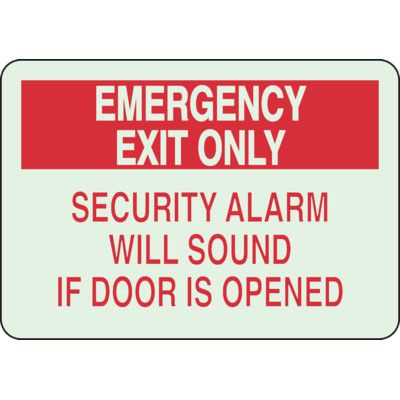 Glow In The Dark Exit Sign - Emergency Exit Only Alarm Will Sound