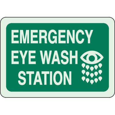 Glow in the Dark Emergency Eye Wash Station Sign
