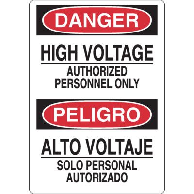 Bilingual Danger Signs - High Voltage Authorized Personnel Only