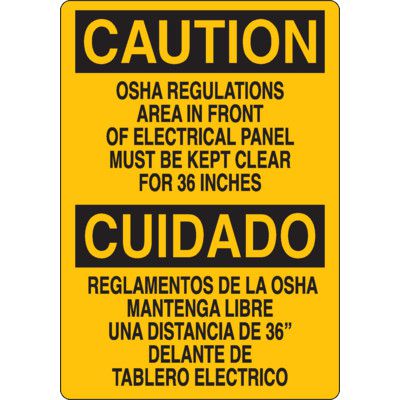 Bilingual Caution Signs - Electrical Panel Kept Clear