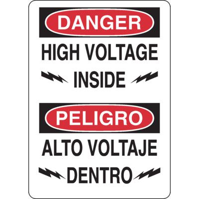 Electrical Safety Signs - Bilingual Danger High Voltage Inside