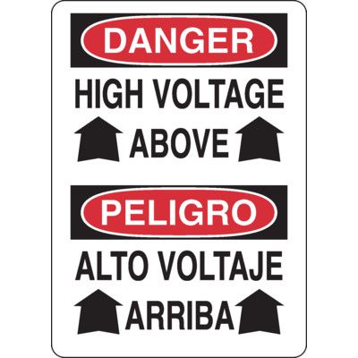 Electrical Safety Signs - Bilingual Danger High Voltage Above