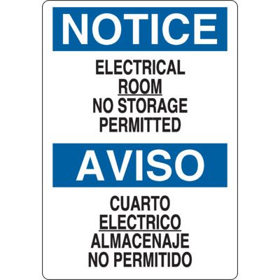 Electrical Safety Signs - Bilingual Notice Electrical Room Safety
