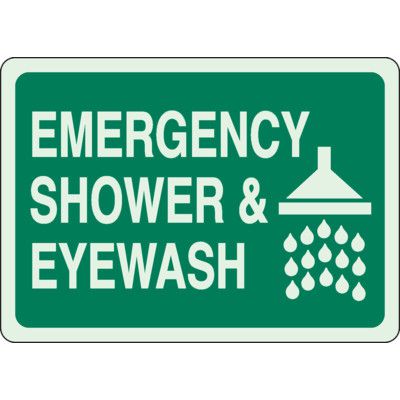 Emergency Shower & Eyewash Glow In The Dark Sign
