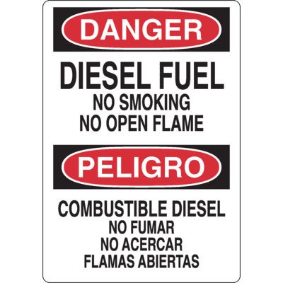 Bilingual Diesel Fuel No Smoking Sign