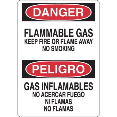 Bilingual Flammable Gas No Smoking Sign