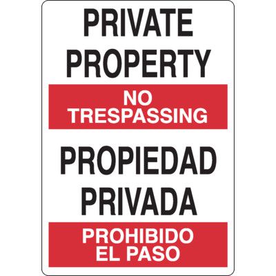 Bilingual No Trespassing Signs -  Private Property