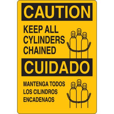 Bilingual Safety Sign - Caution All Cylinders Chained