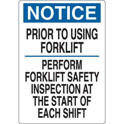 Notice Forklift Safety Inspection Sign