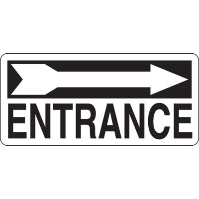 Entrance Safety Sign - Right Arrow, White on Black