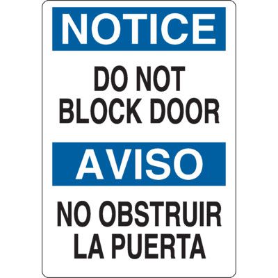Bilingual Notice Signs - Do Not Block Door