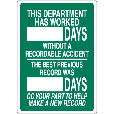 Days Worked Without Recordable Accident Scoreboard Sign
