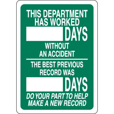 Department Days Worked Without Accident Scoreboard Sign