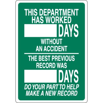 Department Days Worked Without Accident Scoreboard Sign