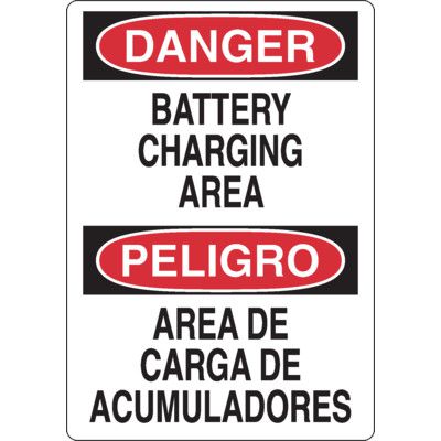 Bilingual Danger Battery Charging Signs