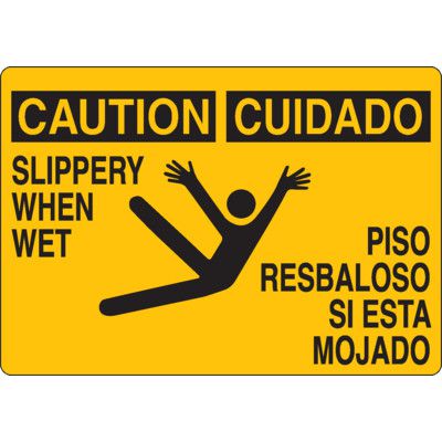 Bilingual Caution Slippery When Wet Sign