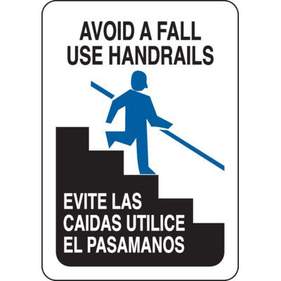 Bilingual Avoid A Fall Use Handrails Sign