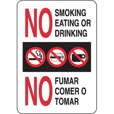 Bilingual No Smoking, Eating, or Drinking Sign