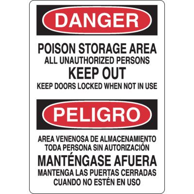 Bilingual Danger Poison Storage Area Sign