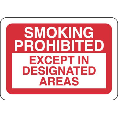 Smoking Prohibited Except Designated Sign - White/Red