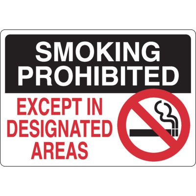 Smoking Prohibited Except Designated Sign - Black/White