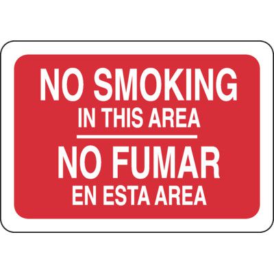 Bilingual No Smoking In This Area Sign (Red)