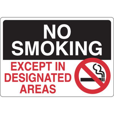 No Smoking Except In Designated Areas Sign - Colour