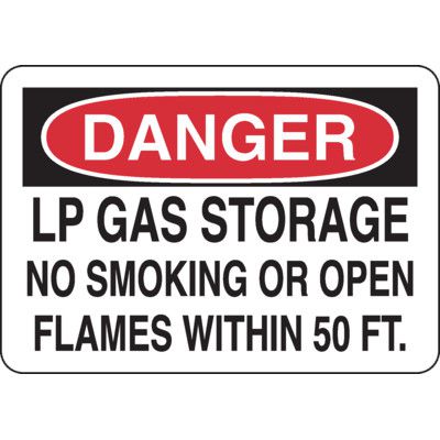 Danger Signs - LP Gas Storage No Smoking Or Open Flames Within 50 Ft.