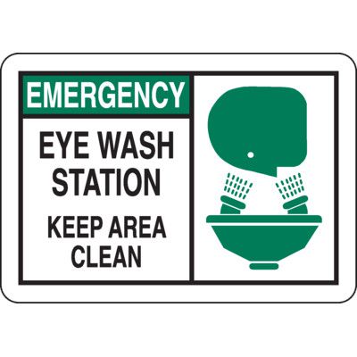 Safety Alert Signs - Emergency Eye Wash Station Keep Area Clean