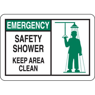 Safety Alert Signs - Emergency Safety Shower Keep Area Clear
