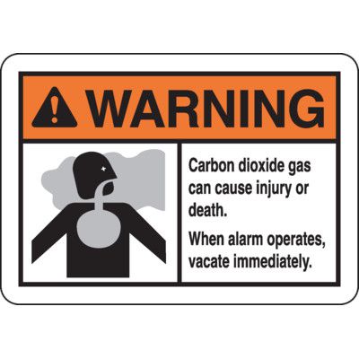 ANSI CO2 Warning Sign - When Alarm Operates, Vacate Immediately